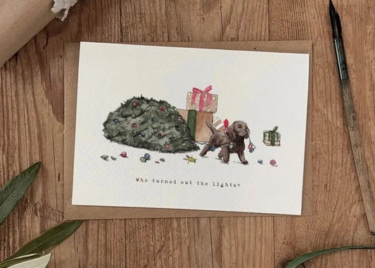 Who Turned Out The Lights – Puppy Christmas Card - The Timeless Trading Co.
