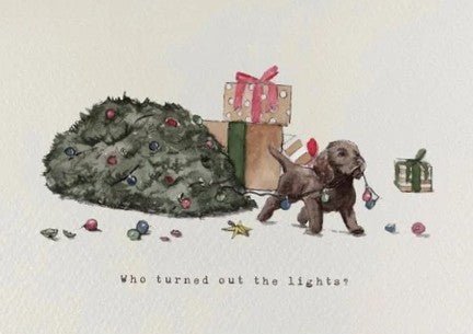 Who Turned Out The Lights – Puppy Christmas Card - The Timeless Trading Co.