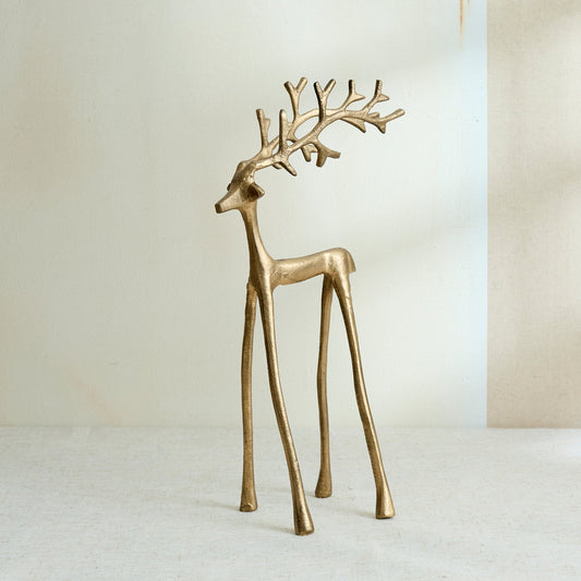 Wickham Gold Reindeer Ornament – handcrafted iron in brushed gold, styled solo for mantle glow, festive warmth, and timeless countryside elegance