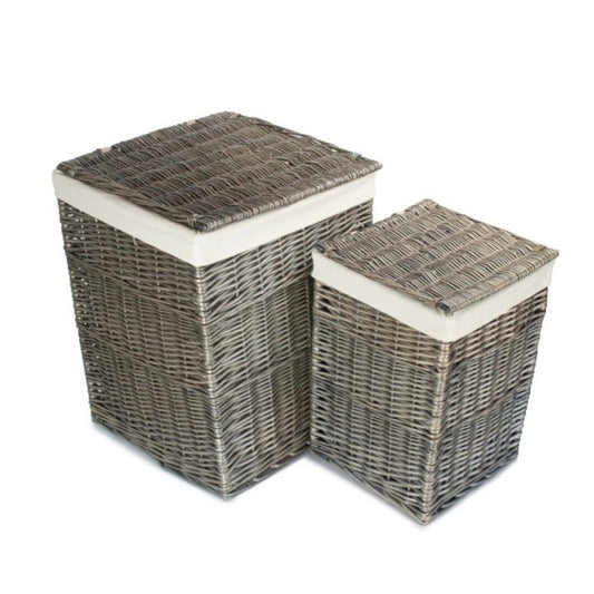 Wickham Keeper antique wash laundry basket styled with white cotton lining – square handwoven storage with heritage-inspired elegance