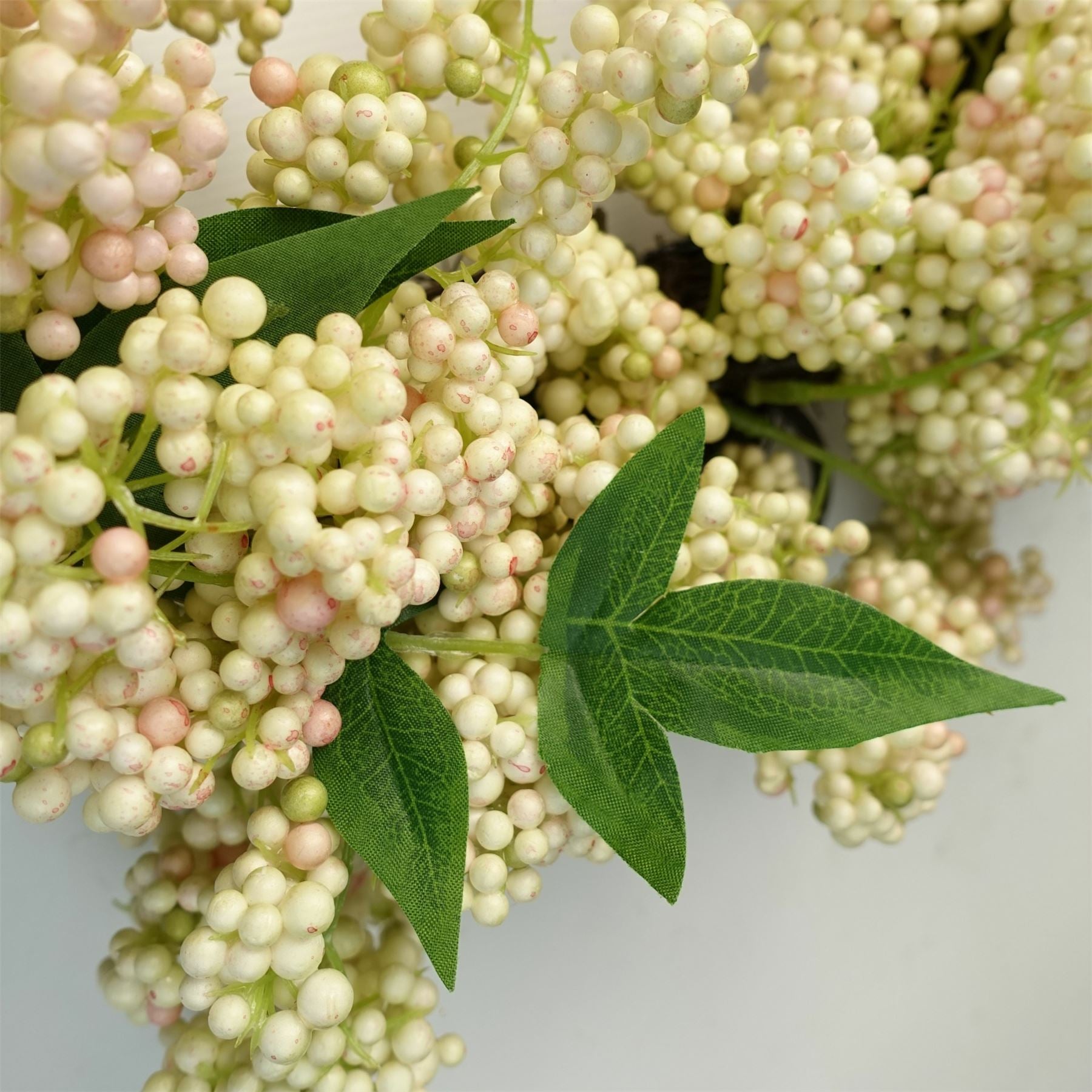 Winterberry wreath with white berries and soft foliage, 55cm garland for festive countryside-inspired decor