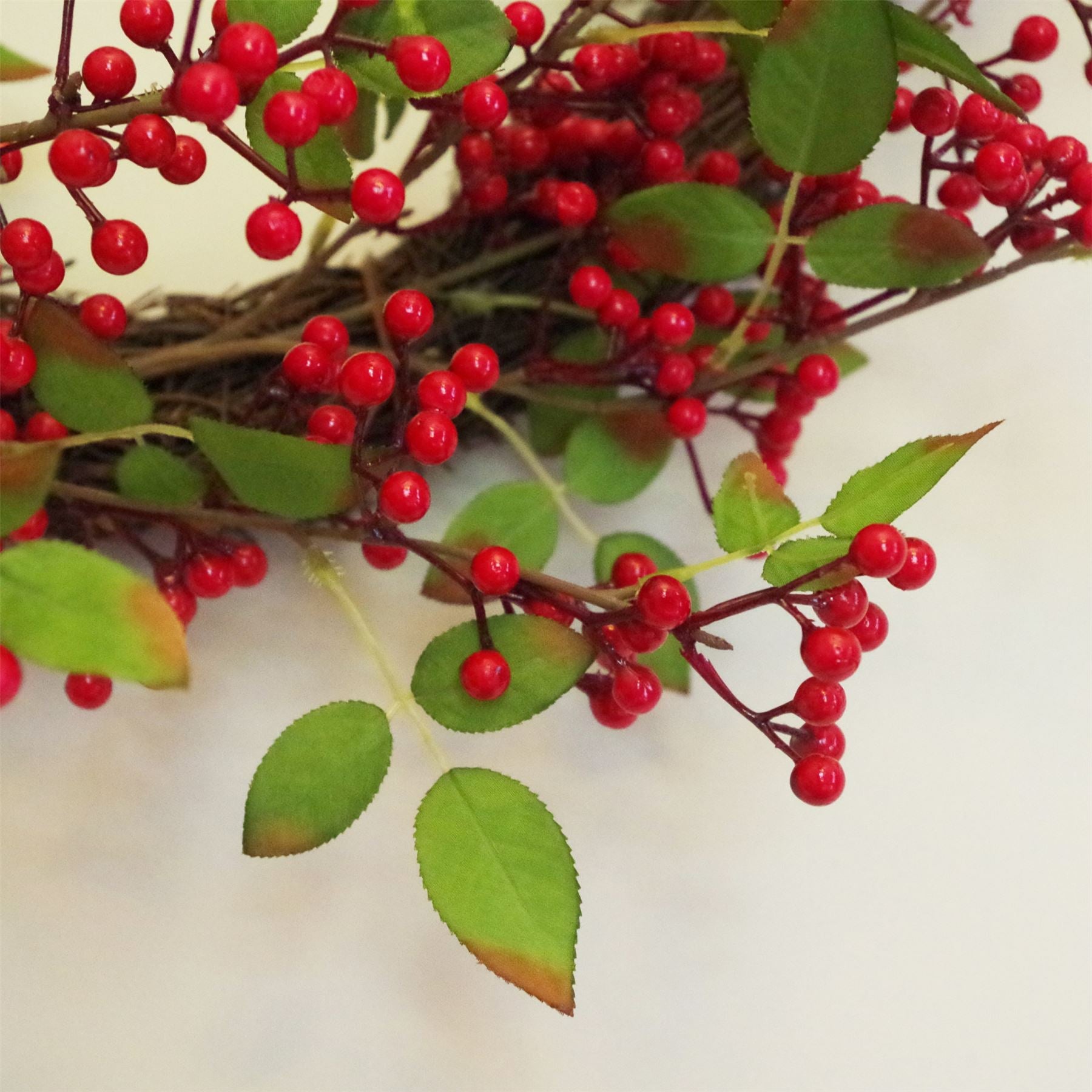 The Winthrop redberry wreath shown from alternate angle, 24 inch festive decor with layered rustic foliage and heritage-inspired seasonal styling