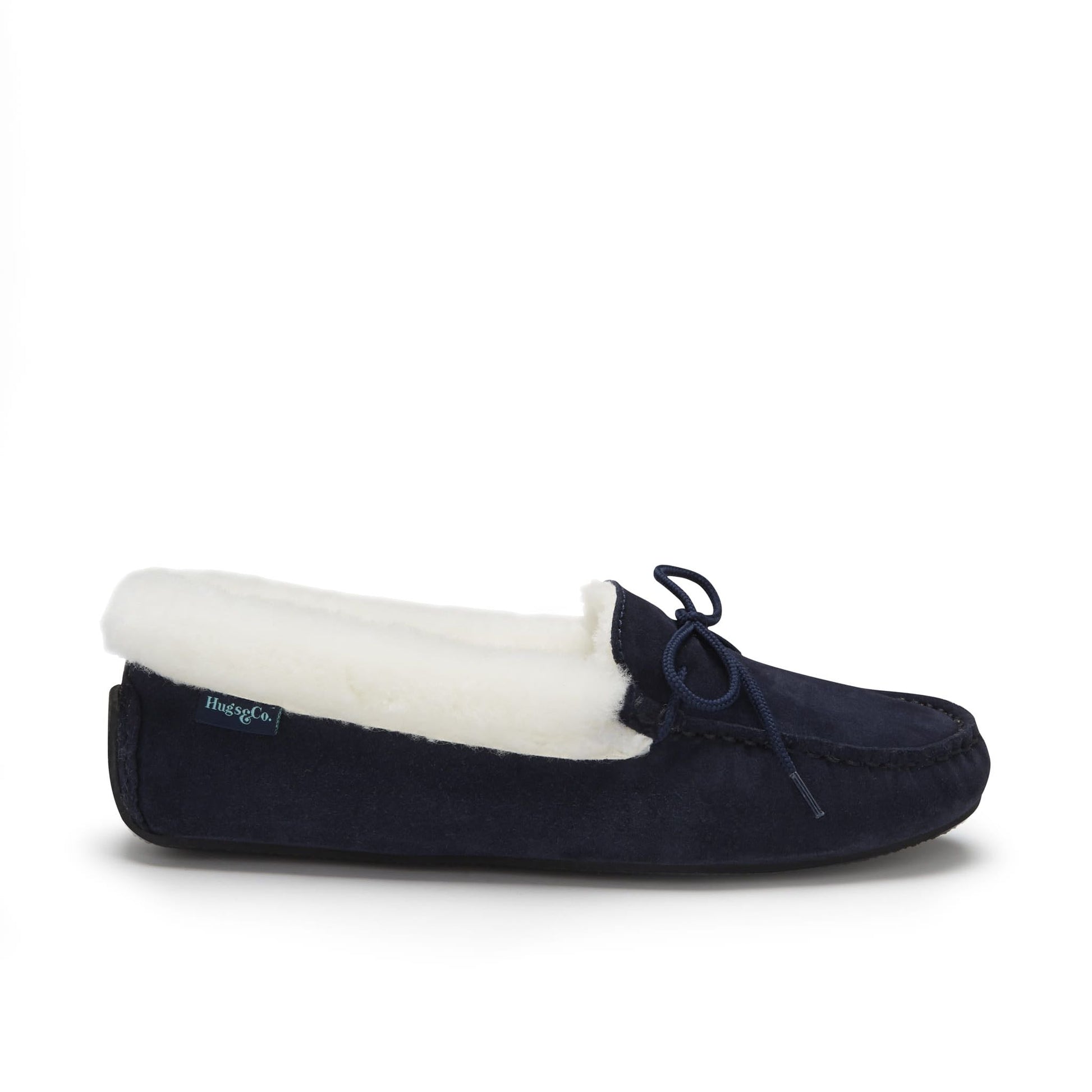 Women's slippers, sheepskin, navy blue suede - The Timeless Trading Co.