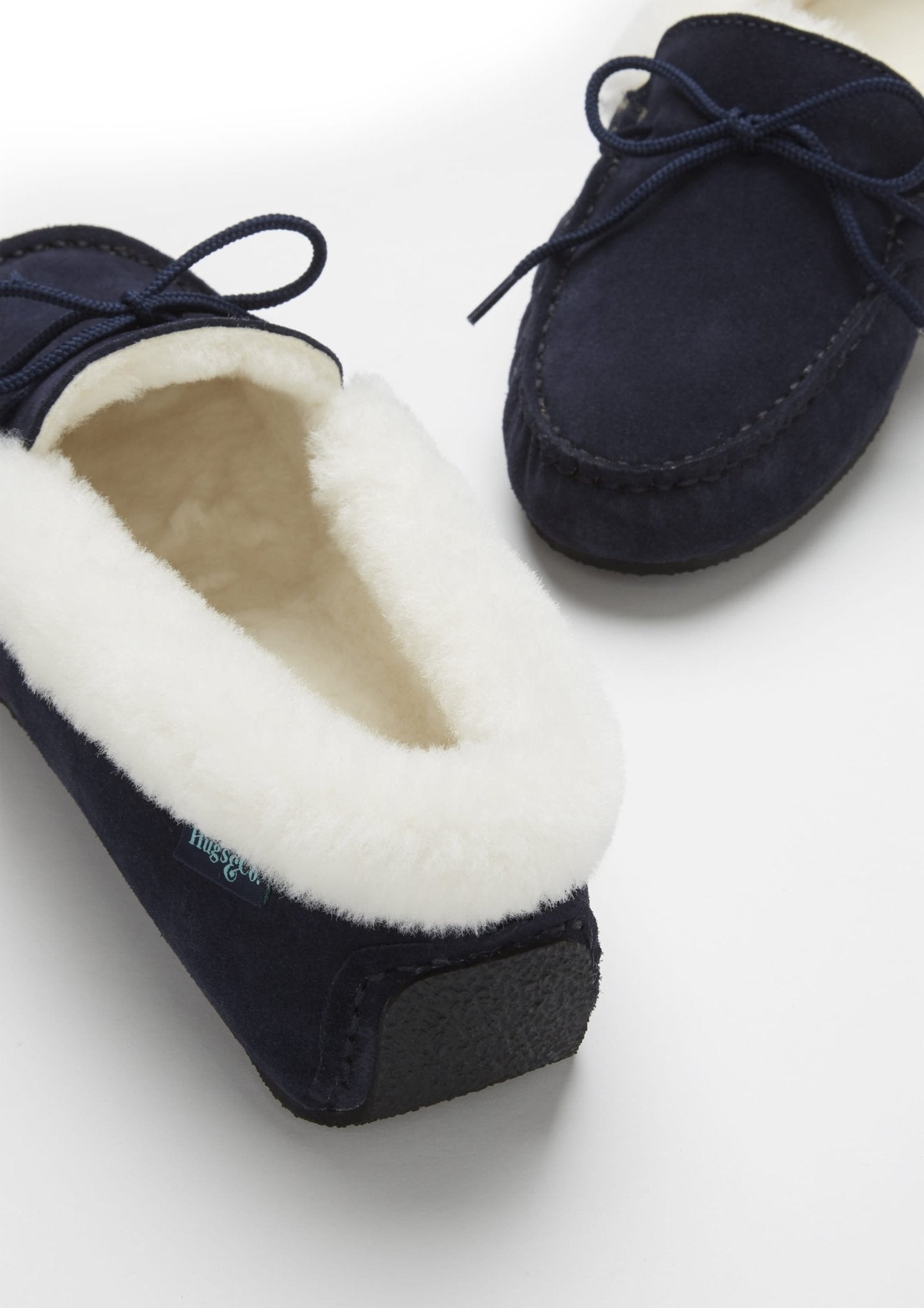 Women's slippers, sheepskin, navy blue suede - The Timeless Trading Co.