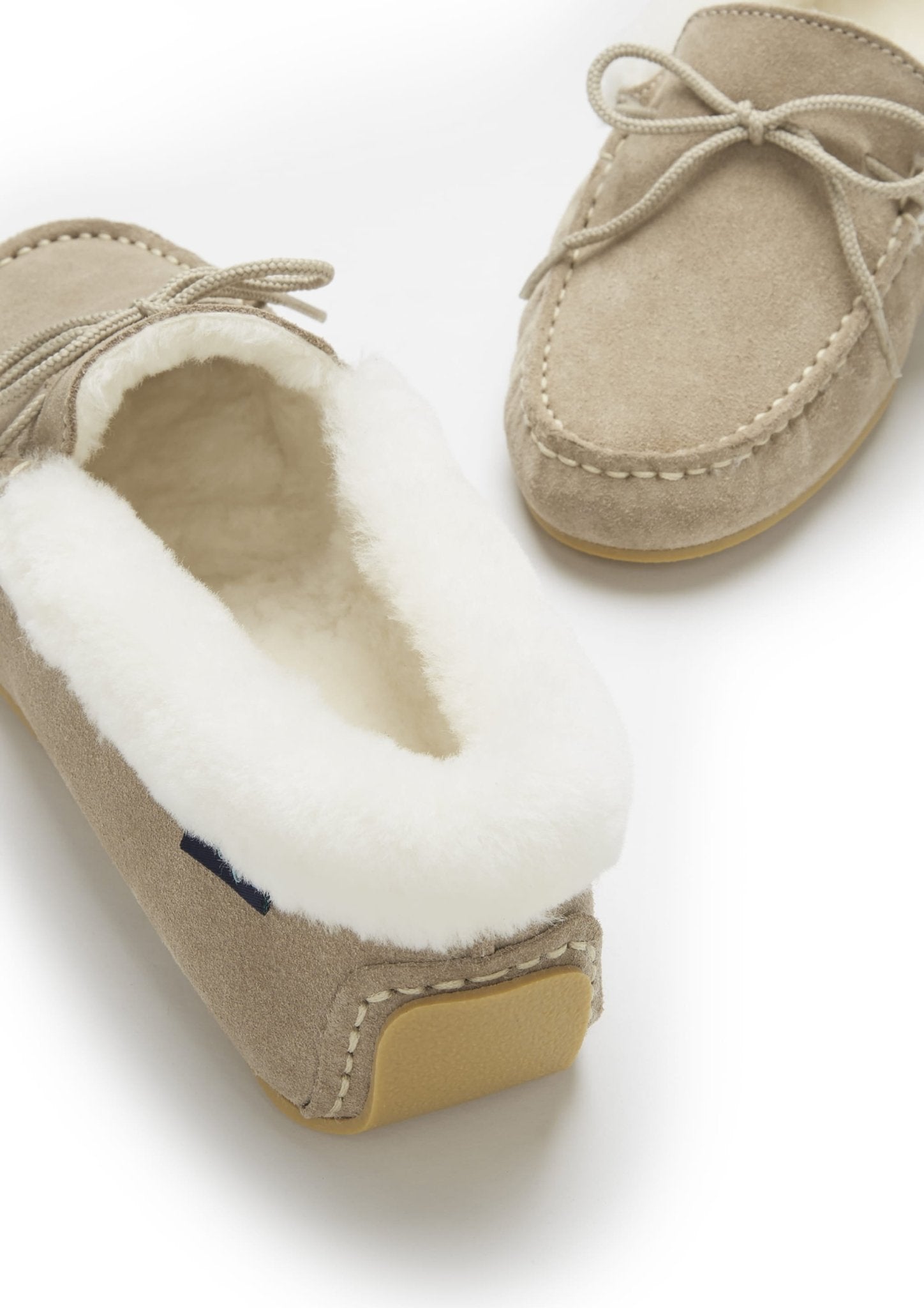 Women's slippers, sheepskin, taupe suede - The Timeless Trading Co.