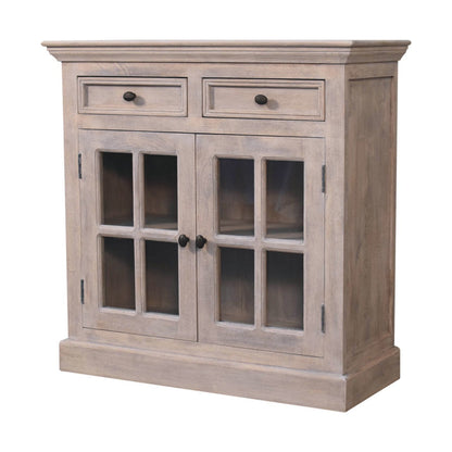 Side view of The Alnwick Glazier’s Cabinet — showcasing stone finish woodwork, glazed door depth, and elegant silhouette for timeless interior styling and soulful storage.