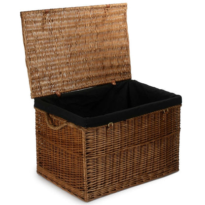 Large 75cm light steamed wicker storage basket open with black lining, rustic household container, eco‑friendly countryside home storage, UK style