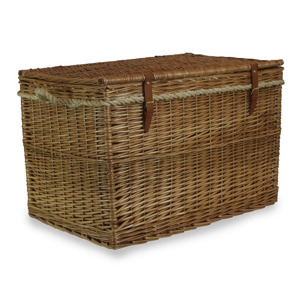 Large 75cm light steamed wicker storage basket closed with no lining, rustic household container, eco‑friendly countryside home storage, UK style
