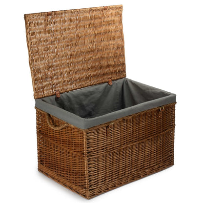 Large 75cm light steamed wicker storage basket open with grey lining, rustic household container, eco‑friendly countryside home storage, UK style