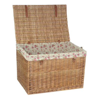 Large 75cm light steamed wicker storage basket open with rose lining, rustic household container, eco‑friendly countryside home storage, UK style