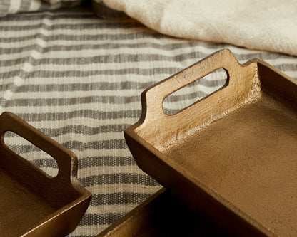 Alderley gold round serving tray close-up detail of finish and texture
