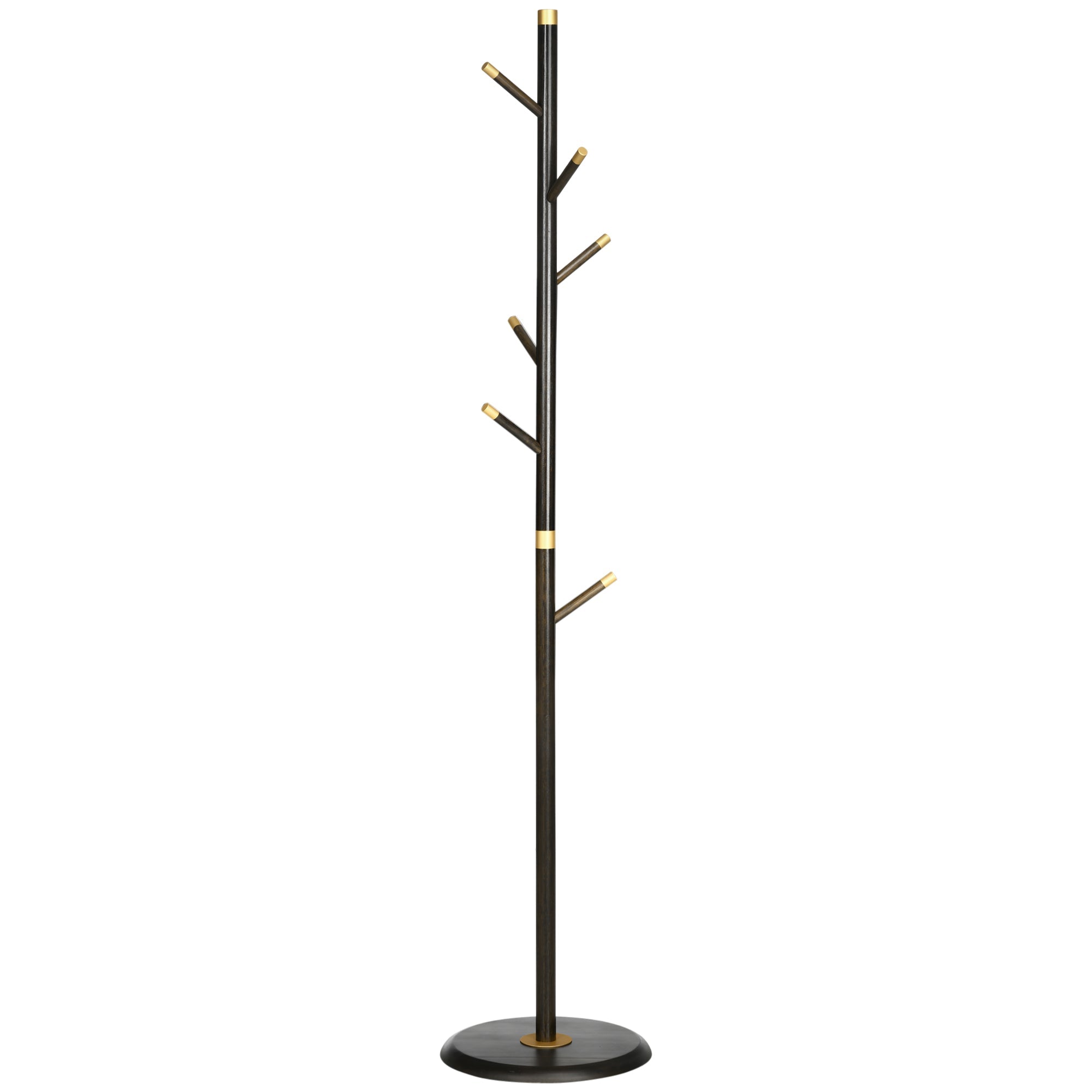 Ashcroft Hall coat stand with walnut bamboo frame and 6 metal hooks shown on plain white background for product clarity