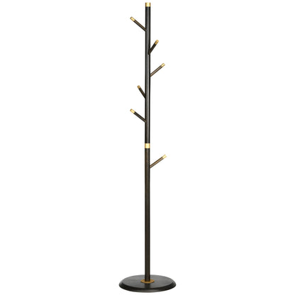 Ashcroft Hall coat stand with walnut bamboo frame and 6 metal hooks shown on plain white background for product clarity