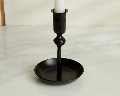 Close up of Forge Ember iron candle holder matte black forge inspired accent
