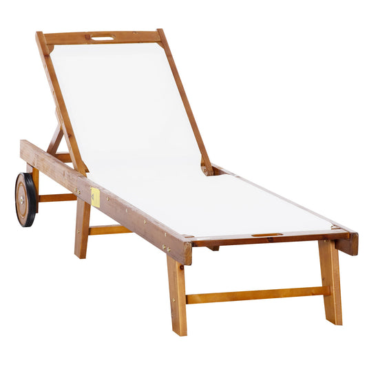 The Foxwell Orchard Recliner – acacia wood outdoor sun lounger with adjustable backrest, shown on a blank background to highlight its natural grain and foldable design