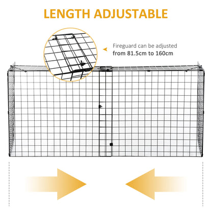Hearthwarden Fireguard in matte black mesh steel shown ; adjustable length screen with foldable panels and heritage styling.