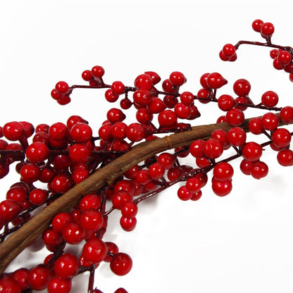Close-up of red berry garland 150cm showing botanical texture, festive foliage, and lifelike seasonal detail