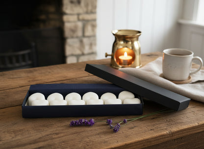 Lavender and ylang ylang aromatherapy wax melts with natural essential oils displayed on rustic table
