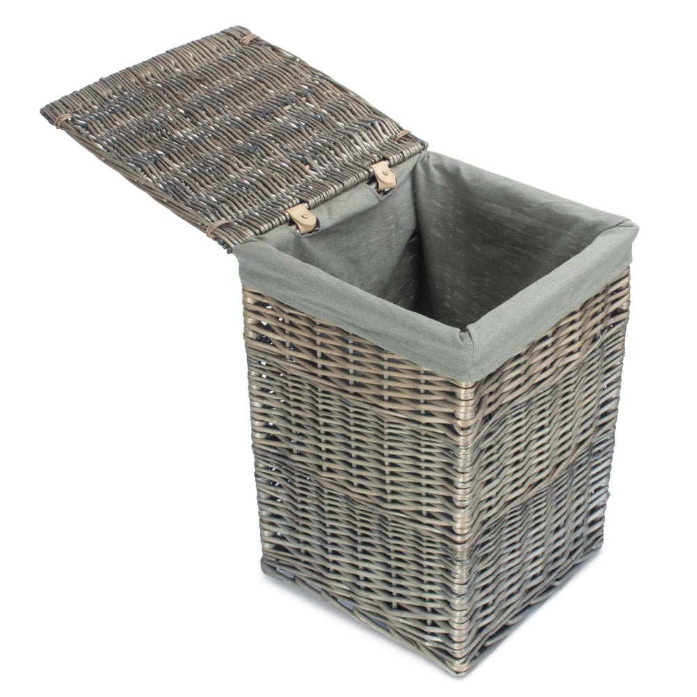 Melford Laundry Keeper – Antique Wash Square Basket with Grey Sage Lining - The Timeless Trading Co.