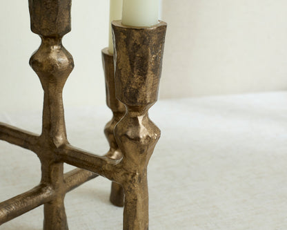 Close up of Pembroke iron candelabra five arm candleholder artisan design for elegant tables
