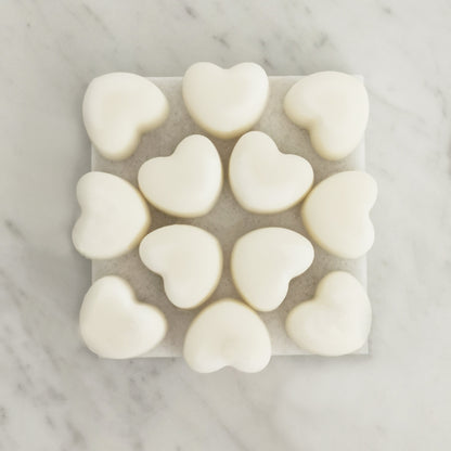 Peppermint eucalyptus pine wax melts with organic essential oils displayed on rustic tile surface
