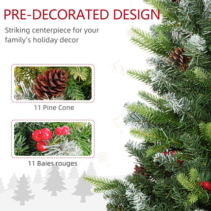 Close-up of 3ft prelit artificial Christmas tree showing red berries and natural pinecones nestled among snow-brushed green branches in rustic festive style.