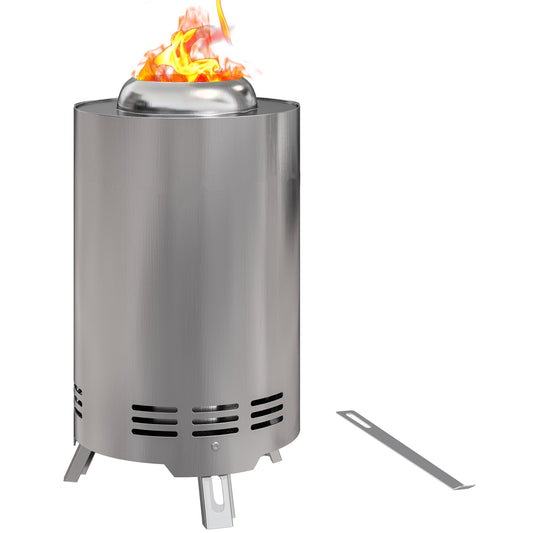 25cm smokeless fire pit in silver stainless steel, compact freestanding design shown on white background for clean product display