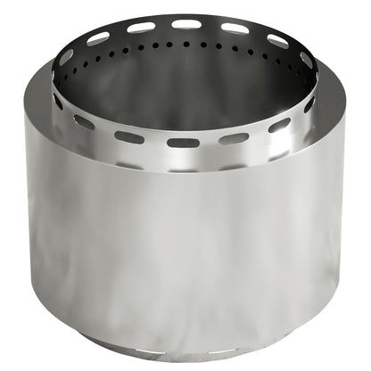 48.5cm smokeless fire pit in silver stainless steel, rustic freestanding design for outdoor warmth and soulful garden gatherings