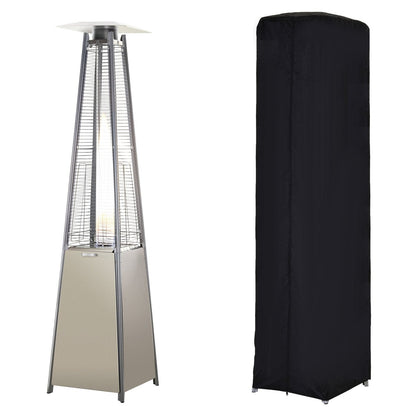 Stainless steel flame tower patio heater in silver, freestanding 10.5KW design for rustic garden warmth and winter outdoor gatherings