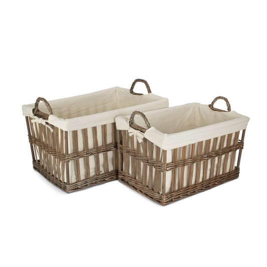 The Ashcombe Linen Basket – Antique Wash Willow & Cotton Lined - The Timeless Trading Co.