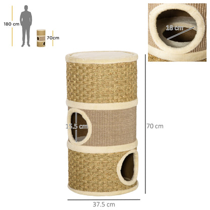 The Bramble Paws Cat Barrel – Indoor Scratching Tower with Sisal, Seaweed Rope & Plush Dens - The Timeless Trading Co.