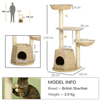 The Cattail Cat Tree Tower – Indoor Climbing Centre with Sisal Posts, Plush Beds & Hanging Toys - The Timeless Trading Co.