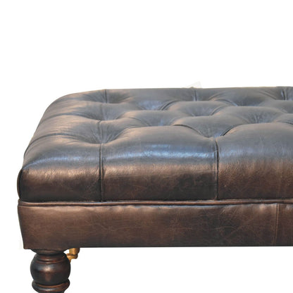 The Edgcumbe Ottoman – Ash Black Buffalo Hide & Castor - Leg Seat - The Timeless Trading Co.