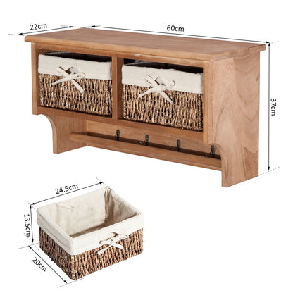 The Eldenbrook Hallway Keeper — Wall Shelf with Wicker Baskets & Hooks - The Timeless Trading Co.