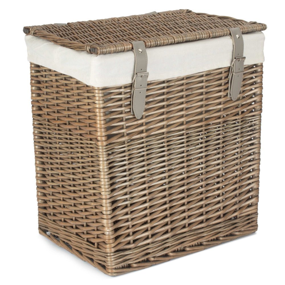 The Elmsmere Steward – Antique Wash Wicker Laundry Basket with Cotton Lining - The Timeless Trading Co.