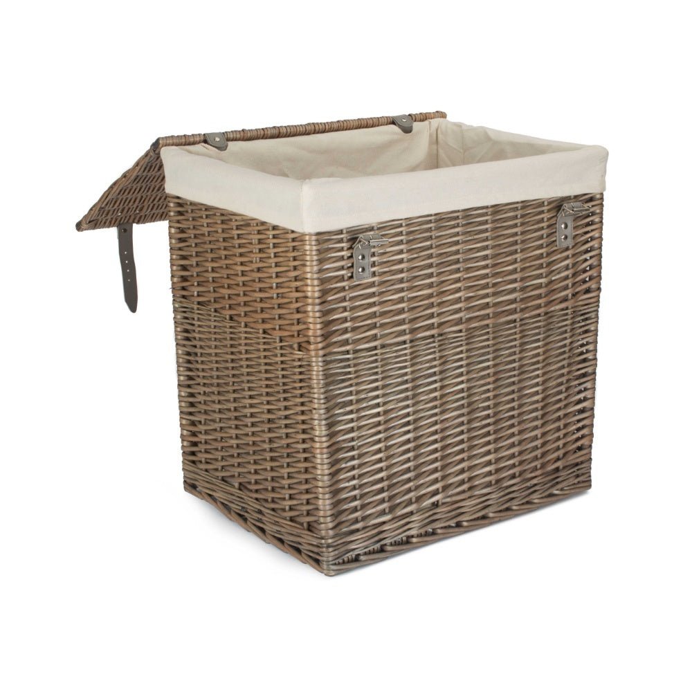 The Elmsmere Steward – Antique Wash Wicker Laundry Basket with Cotton Lining - The Timeless Trading Co.