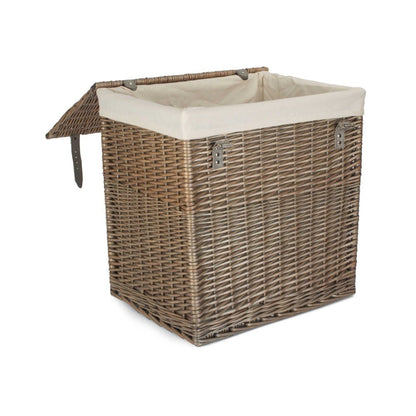 The Elmsmere Steward – Antique Wash Wicker Laundry Basket with Cotton Lining - The Timeless Trading Co.