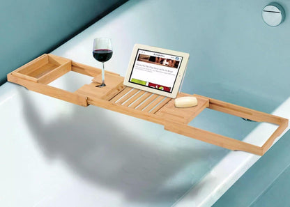 The Elstead Bath Caddy – Extendable Bamboo Shelf for Rituals & Reading - The Timeless Trading Co.