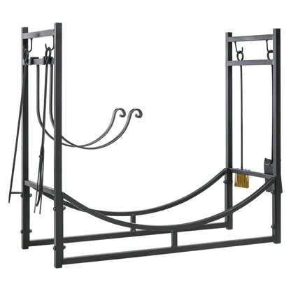 The Ember Nook — Fireside Log Rack with Hearth Tools - The Timeless Trading Co.
