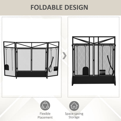The Emberdance Screen — Folding Fire Guard with Hearth Tools - The Timeless Trading Co.