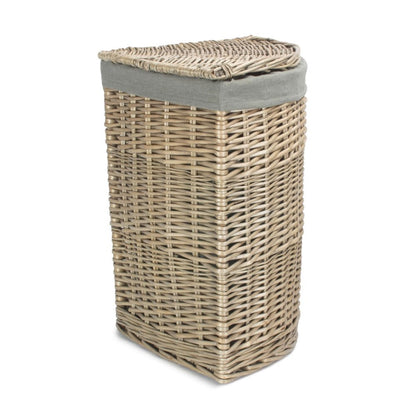 The Melford Corner Keeper – Antique Wash Linen Basket with Grey Sage Lining - The Timeless Trading Co.