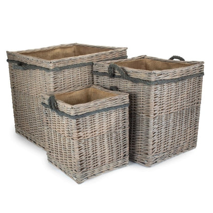 The Thornleigh Hearth Log Keeper – Grey Wash Willow & Hessian Lined - The Timeless Trading Co.