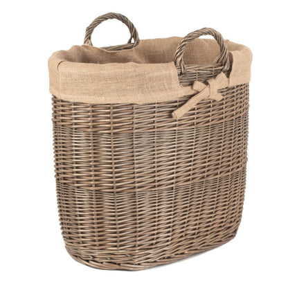 The Whitby Oval Wicker Log Basket with Hessian Lining - The Timeless Trading Co.
