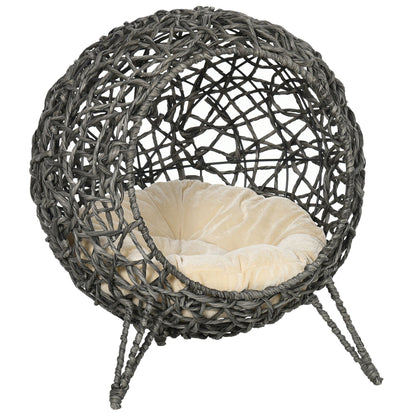 The Willow Whim – Elevated Rattan Cat Bed in Silver & Grey - The Timeless Trading Co.