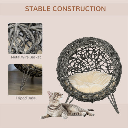 The Willow Whim – Elevated Rattan Cat Bed in Silver & Grey - The Timeless Trading Co.